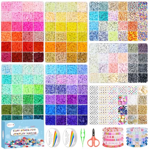 Redtwo 23000Pcs Clay Beads Friendship Bracelet Making Kit, 7 Boxes 144 Colors Flat Polymer Heishi Beads Set for Friendship Jewelry Making Kit with Pendant Charms, Crafts Gifts for Girls Ages 6-12 Kids - color: 144 Colors