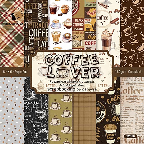 Coffee Scrapbook Paper Pad 6x6, Vintage Cafe Cardstock for Junk Journal, Card Making, DIY Crafts, Journaling & Scrapbooking Supplies, 24 Decorative Coffee-Themed Sheets - color: Coffee Lover, size: 6"×6"