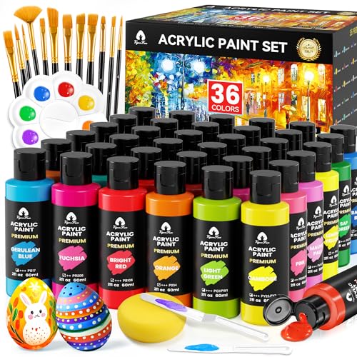 52 Pcs Acrylic Paint Set - 36 Colors (2oz/60ml) with Brushes, Knives & Palette - Rich Pigments Gifts for Adults, Artists & Beginners - Painting on Canvas, Ceramic, Rock, Wood