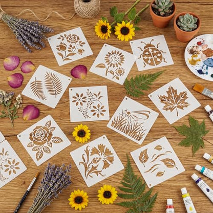 Marspark 72 Pcs Small Stencils for Crafts Reusable 3 Inch Stencils for Painting on Wood DIY Craft Paint Template for Wall Home Decor Card Rock Canvas Drawing Holiday (Flower Plants) - style: Flower Plants