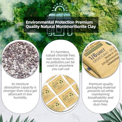 Wisesorb 1/6U Kraft Clay Desiccants Packs for Storage - Silica Gel Packets Alternative, 6 Gram Food Safe Bentonite Clay Desiccant Bags, Military Grade Highest Moisture Absorbers [30 Pack] - size: 30 PACK