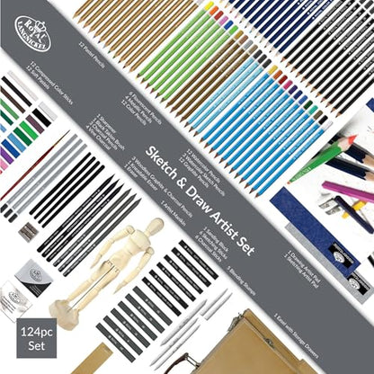 Royal & Langnickel 124-Piece Sketching and Drawing Easel Artist Set