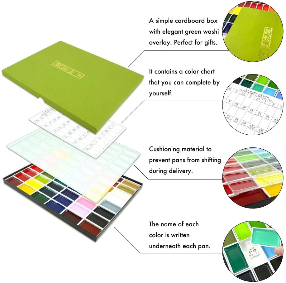 Kuretake GANSAI TAMBI Watercolor Paint Set 36 Colors, Professional-quality art supplies for artists adult painting sketching, Non-Toxic, Made in Japan - style: 36 colors set