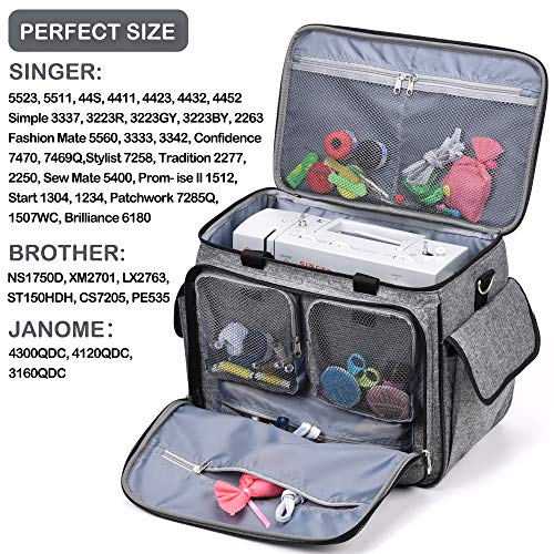 CAB55 Sewing Machine Case - Carrying Bag with Removable Padding, Tote for Machine and Accessories - color: Gray