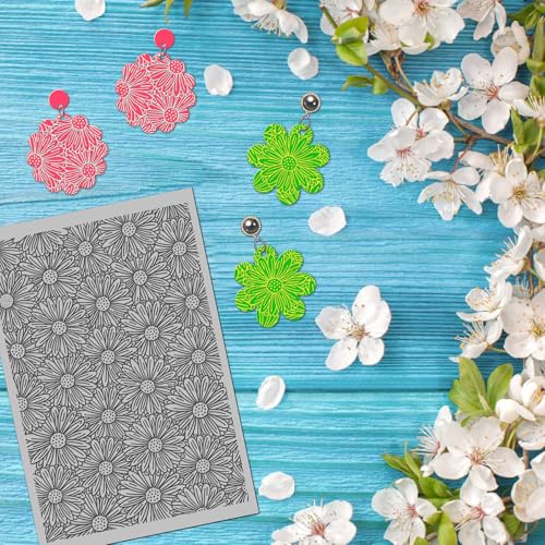 Daisy Flowers Polymer Clay Texture Mat - Daisy Blossom Texture Sheets for Polymer Clay Jewelry Making, Earring Charms, DIY Craft Supplies