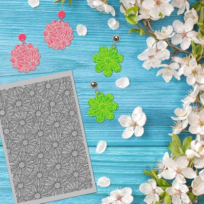 Daisy Flowers Polymer Clay Texture Mat - Daisy Blossom Texture Sheets for Polymer Clay Jewelry Making, Earring Charms, DIY Craft Supplies