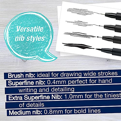 Faber-Castell Pitt Artist Pens Essential Set - 4 Black Markers, Variety of Nibs - style: Essential Art (Black)