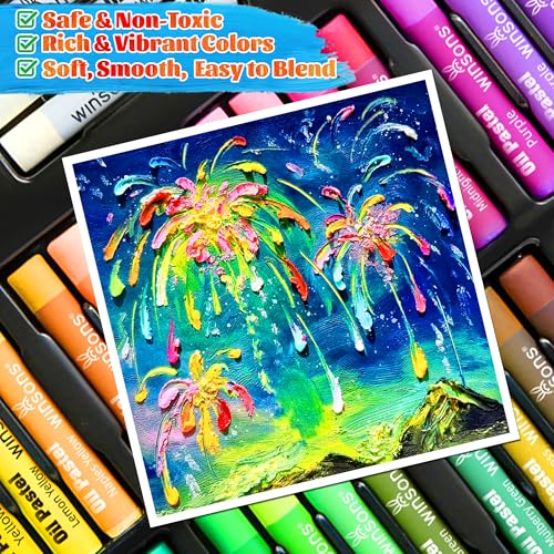 WINSONS 65 PCS Oil Pastel Set, 48 Soft Colors & Extra 4 White Pastels, Complete Art Kit with Holder, Scraper, Sharpener & Pastel Paper – Non-Toxic, Smooth Blending for Artists & Beginners