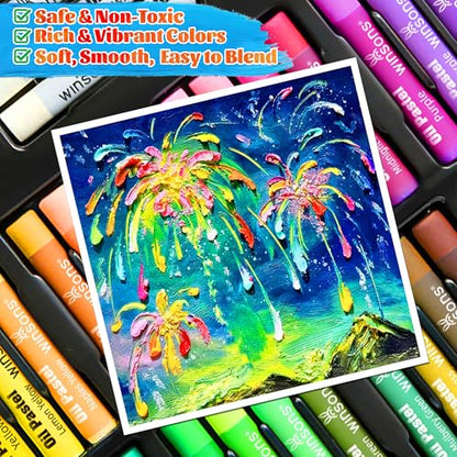 WINSONS 65 PCS Oil Pastel Set, 48 Soft Colors & Extra 4 White Pastels, Complete Art Kit with Holder, Scraper, Sharpener & Pastel Paper – Non-Toxic, Smooth Blending for Artists & Beginners