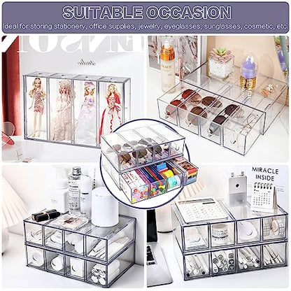 Desk Organizer with 8 Drawers, FODIENS 2 Packs Stackable Desktop Storage Box with Removable Drawer, Clear Sunglasses Organizer Display Case for Stationery Marker Pens Eyeglasses Office Supply - style: 2 Layers - 8 Drawers