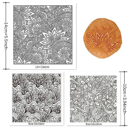 Premium Silicone Texture Stamp Sheets for Polymer Clay Jewelry and Clay Earrings - Set of 3 Floral and Unique Patterns - Easy to Use and Clean (Group 1) - color: Group 1