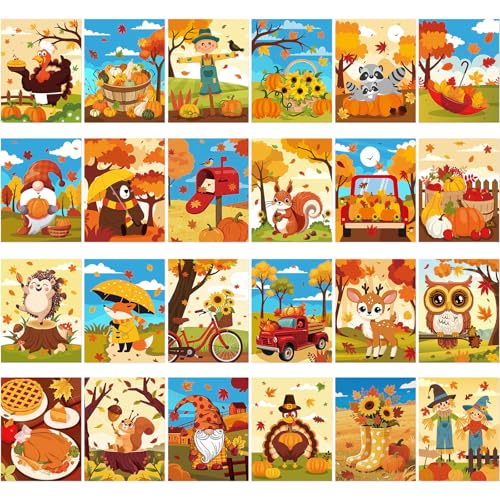 Sherr 24 Pcs Pre Drawn Canvas for Painting Adult Pre Printed Canvas Bulk Sip and Paint Kit Stretched Panels Paint Set for Theme Valentine Painting Night Party Favor(Autumn,8 x 10 Inch) - size: 8 x 10 Inch, style: Autumn