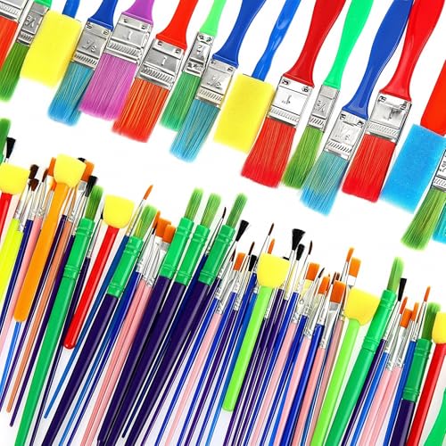 120 Pcs Bulk Paint Brushes for Acrylic Painting - 15 Types Paintbrush Sets with Assorted Sizes, All Purpose Craft Brushes for Watercolor, Oil & Washable Paints, Easy Grip & Clean