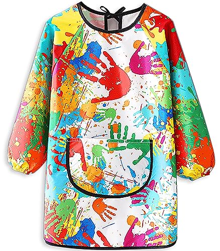 MINIQ Kids Art Smock,Waterproof Painting Apron Artist Smocks with Pocket Long Sleeves for Age 5-8 - color: Gorgeous Smock, size: XXL for Age 5-8