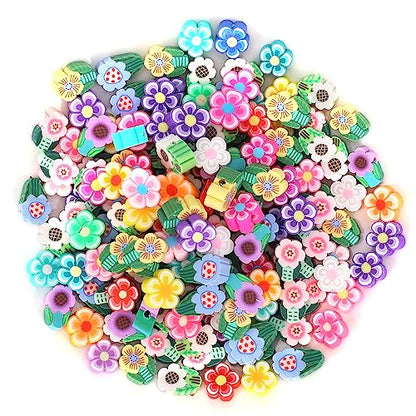KALIONE 200 Pieces Mixed Flowers Clay Beads, Cute Flower Polymer Clay Beads Charms, 2 Shapes Colorful Flower Spacer Beads Charms for Earring Bracelets Necklace Jewelry DIY Crafts Making Supplies