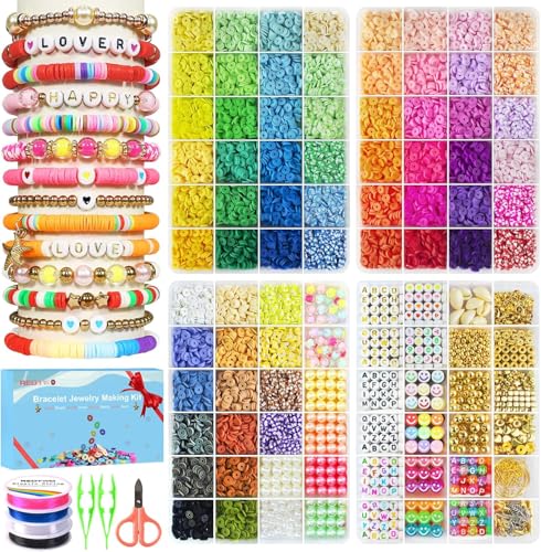 Redtwo 18000 Pcs Clay Beads Bracelet Making Kit, 4 Boxes 64 Colors Flat Polymer Heishi Jewelry with Gift Pack, Friendship Bracelet for Girls Ages 8-12 - color: 64 Colors