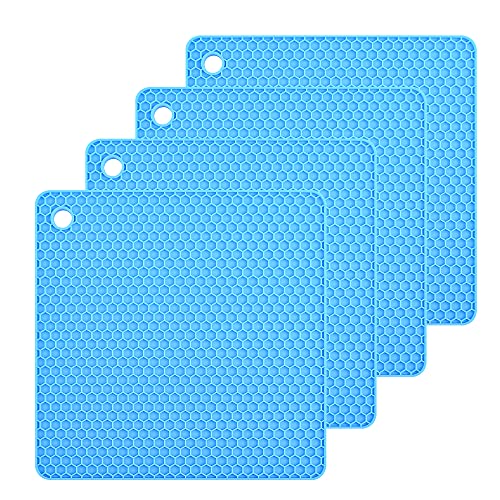 Smithcraft Silicone Trivets Mats Silicone Pot Mat for Countertop Trivet Pads Heat Resistant Table Placemats 4 Pack,Size:7.5x7.5 Inch, Color: Blue, Shape:Square - color: H: Blue