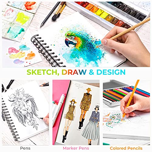Ohuhu Mix Media Pad, 5.5" x 8.5" Mixed Media Art Sketchbook, 120 LB/200 GSM Heavyweight Papers, 62 Sheets/124 Pages, Spiral Bound Mixed Media Paper Pad for Acrylic, Painting Christmas Gift - size: 5.5" x 8.5"