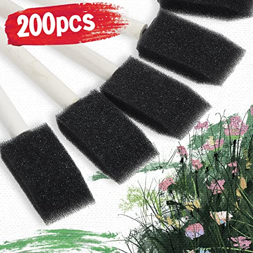 Leinuosen 200 Pack 1inch Black Foam Brush Bulk Sponge Paint Brush with Handle Wood Grip Foam Art Paintbrushes for Paint Crafts Art Acrylics Stains - size: 1 inch