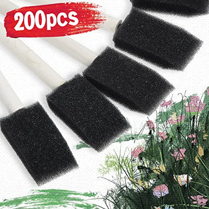 Leinuosen 200 Pack 1inch Black Foam Brush Bulk Sponge Paint Brush with Handle Wood Grip Foam Art Paintbrushes for Paint Crafts Art Acrylics Stains - size: 1 inch