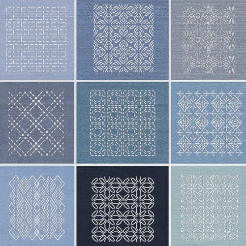 12 Sheets Sashiko Painting Stencils, 12 Styles Geometric Sashiko Pattern Quilting Drawing Templates Reusable Border Stencil for Sewing Embroidery Scrapbooking DIY Ornaments - style: Geometric