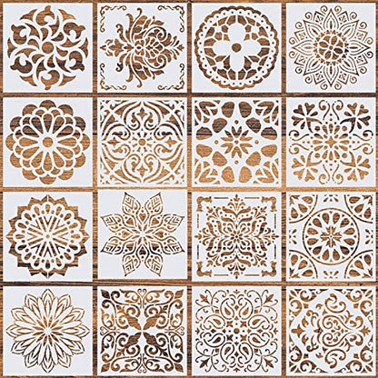 16 Pcs Mandala Stencils for Painting, 6x6 Inch Reusable Geometric Layering Stencils for Crafts Painting on Wood Floor Window Art Scrapbook Drawing Decoration - style: Mandala Stencils-1