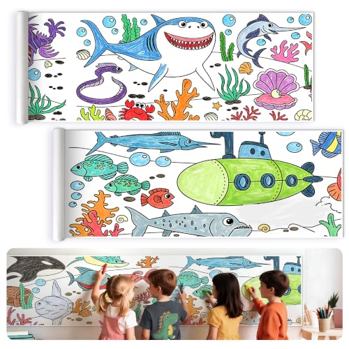 118" x 15" Giant Sticky Coloring Paper Roll for Kids Ages 4-8, Perforated for Easy Tearing Drawing Rolls, DIY Sticky Coloring Paper Roll for Kids Ages 4-8, Underwater World-Themed Drawing Rolls - color: Underwater World