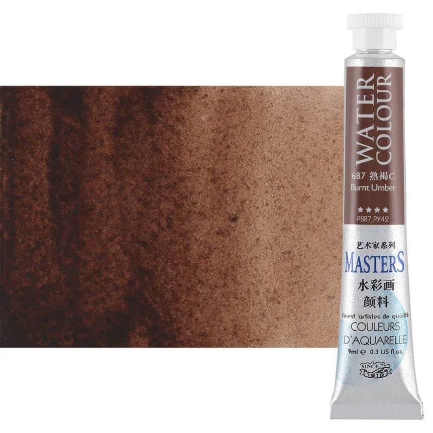 Marie's Masters Quality Watercolor Paint - Burnt Umber, 9 mL - Concentrated Color, Pure Pigments, High Lightfastness Ratings - color: Burnt Umber