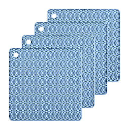 Silicone Trivets Mats Silicone Pot Mat for Countertop Trivet Pads Heat Resistant Table Placemats 4 Pack,Size:7.5x7.5 Inch, Shape: Square (Grey Blue) - color: F: Grey Blue
