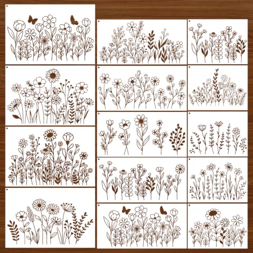 Large Floral Stencils for Painting on Crafts Wood Wall Reusable Templates - style: Floral plants