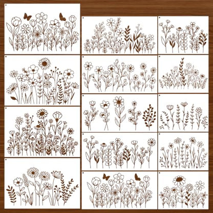 Large Floral Stencils for Painting on Crafts Wood Wall Reusable Templates - style: Floral plants