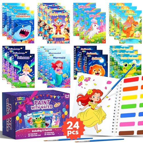 ZIZZ 24Packs Water Coloring Books -Kids Arts and Crafts for Kids 4-8, Party Favors Goodie Bags Stuffers for Kid, Easter Basket Stuffers for Toddlers, Birthday Christmas Easter Classroom Gifts Prizes - color: 24PCS-8Style