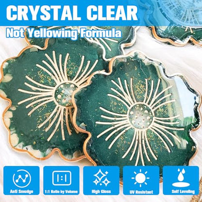Teexpert Fast Cure Epoxy Resin: 4 Hours Demold 128OZ Bubble-Free & Anti-Yellowing Crystal Clear Art Resin Kit for Wood Casting/Table Top/Jewelry Making,Self-Leveling Resina for Beginners and Artis - size: 128 OZ