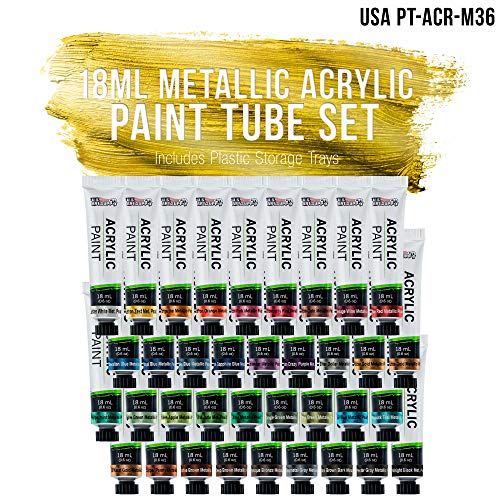 U.S. Art Supply 36-Color Metallic Acrylic Paint Set - 18ml Tubes - Acrylic Paint for Canvas Painting, Wood Crafts & Rock Painting - Color Mixing Wheel - style: 36 Colors