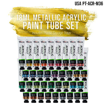 U.S. Art Supply 36-Color Metallic Acrylic Paint Set - 18ml Tubes - Acrylic Paint for Canvas Painting, Wood Crafts & Rock Painting - Color Mixing Wheel - style: 36 Colors