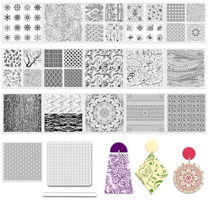 CHGCRAFT 16 Pcs 16 Style Artistic Pattern Polymer Clay Texture Sheets Musical Note Silicone Clay Texture Mat Modeling Pattern Pad Sheets for Jewelry and Earrings Tools, 5.5x5.5 inch