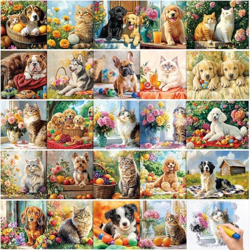 24 Pcs Dementia Products for Elderly Reusable Water Doodle Coloring Set Alzheimers Activities for Seniors Crafts with 2 Refillable Water Brushes Painting Gifts for Nursing Home(Pets) - style: Pets