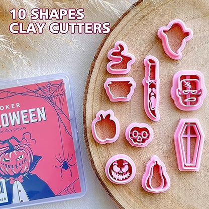 KEOKER Polymer Clay Cutters Halloween, Clay cutters for Halloween Earrings Making, 10 Shapes Halloween Clay Earrings Cutters, Ghost Halloween Clay Earring Cutters (Earrings Clay Cutters 2) - color: Earrings Clay Cutters 2