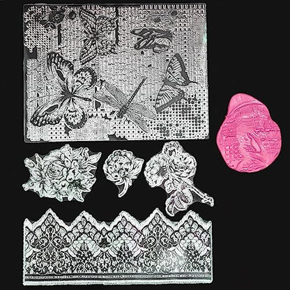 Premium Silicone Texture Stamp Sheets for Polymer Clay Jewelry and Clay Earrings - Set of 3 Floral and Unique Patterns - Easy to Use and Clean (Group 2) - color: Group 2