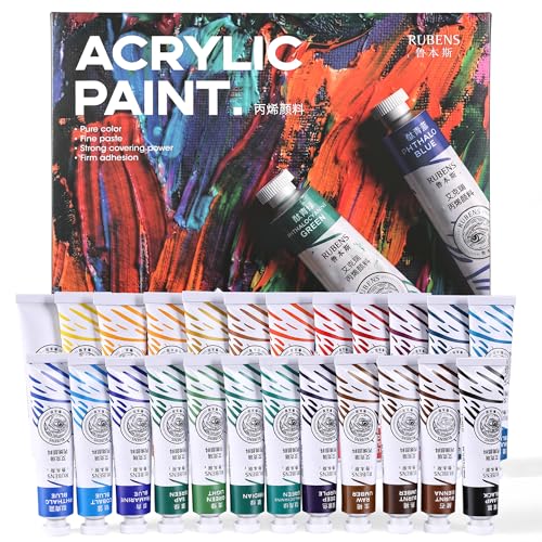 rubens Artist Grade Heavy Body Acrylic Paint, 24 Colors Vivid Acrylic Paint Set (20ml, 0.68 oz Tubes), High Pigment Art Supplies for Canvas, Wood, Rock Crafts, Painting Supplies for Professionals, Beginners - color: 24 Colors
