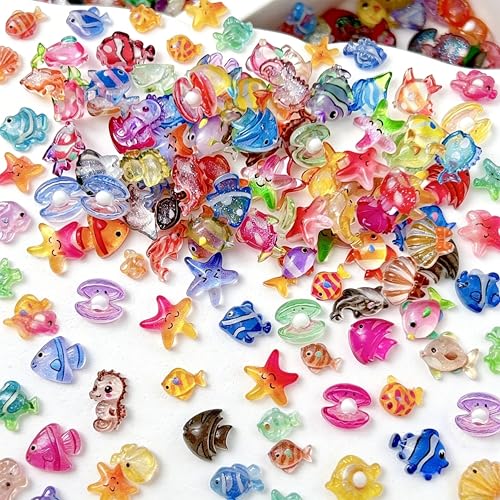 150PCS Summer Beach Nail Resin Charms Summer Ocean Theme Nail Rhinestones Resin Fish Starfish Shells Dolphins Seahorses Nail Diamonds 3D Colorful Summer Nail Supplies for Women DIY Manicure Decoration - color: orange