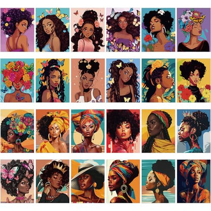 Sherr 24 Pcs Pre Drawn Canvas for Painting Adult Pre Printed Canvas Bulk Sip and Paint Kit Stretched Panels Paint Set for Theme Valentine Painting Night Party Favor(Afro Lady,8 x 10 Inch) - size: 8 x 10 Inch, style: Afro Lady