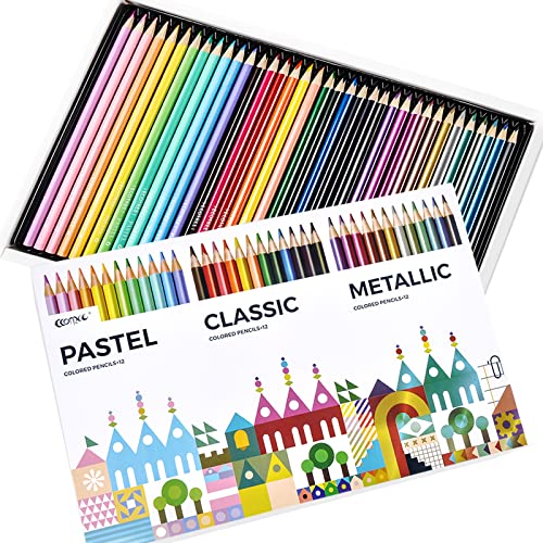 ECOTREE Colored Pencils, Drawing Pencils Colored Pencil for Adult Coloring Art Supplies for Coloring, Drawing, Shading, Back to School Supplies, 36 Count - color: 12 Pastel Colors, 12 Metallic Colors and 12 Classic Colors