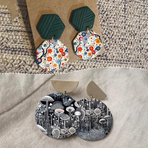 Polymer Clay Transfer Paper, 20 Pcs 4 Designs Creative Floral Mushroom Leopard Water Soluble Transfer Sheet for Polymer Clay for Polymer Clay Earrings Jewelry Making Disposable Stickers 5.82X3.93in - color: 4 Pattern Sets