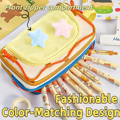 Portable Multi-Layer Kawaii Star Pencil Case Organizer - Large Capacity Pencil Case with Compartments - Cute Pencil Pouch Functional Bag (Purple) - color: Purple
