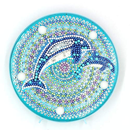 YOBEYI DIY Diamond Painting Lamp with LED Lights Full Drill Crystal Drawing Kit Bedside Night Light Arts Crafts for Home Decoration or Christmas Gifts 6.0x6.0inch (Dolphin)