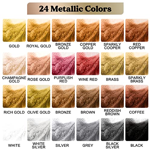 LET'S RESIN Metallic Alcohol Ink Set-24 Colors Metal Color Alcohol Based Resin Ink, High Concentrated & Shimmer Mixatives, Alcohol Paint for Epoxy Resin, Resin Petri, Tumblers, Coasters(Each 0.35oz)