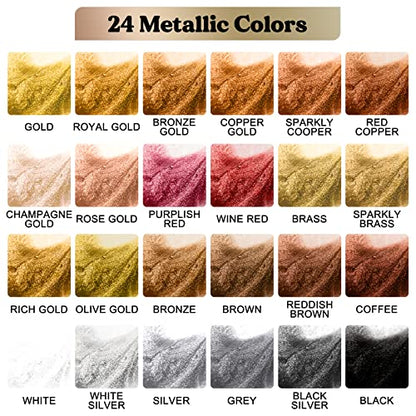 LET'S RESIN Metallic Alcohol Ink Set-24 Colors Metal Color Alcohol Based Resin Ink, High Concentrated & Shimmer Mixatives, Alcohol Paint for Epoxy Resin, Resin Petri, Tumblers, Coasters(Each 0.35oz)