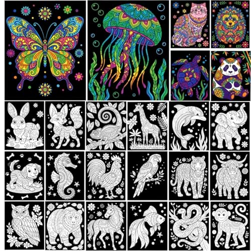 Zhanmai 48 Pack Velvet Coloring Posters Fuzzy Velvet Coloring Posters DIY Crafts for Kids Color Your Own Poster Bulk for Holiday School Home Party Activities(Mandala Animal) - style: Mandala Animal