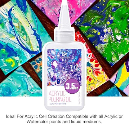 Silicone Pouring Oil - 7 Ounce 100% Silicone Acrylic Pouring Oil for Dramatic Cell Creation, Acrylic Paint Pour - Silicone Oil for Medium Compatible with Painting Acrylics, Watercolor, Cell Activator